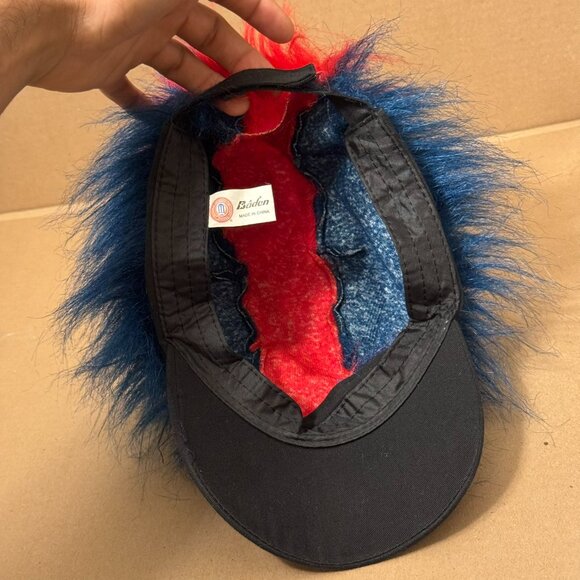 Boston Fan Wig Hat Red Blue Hair Novelty Costume Cap Excellent - Picture 4 of 6
